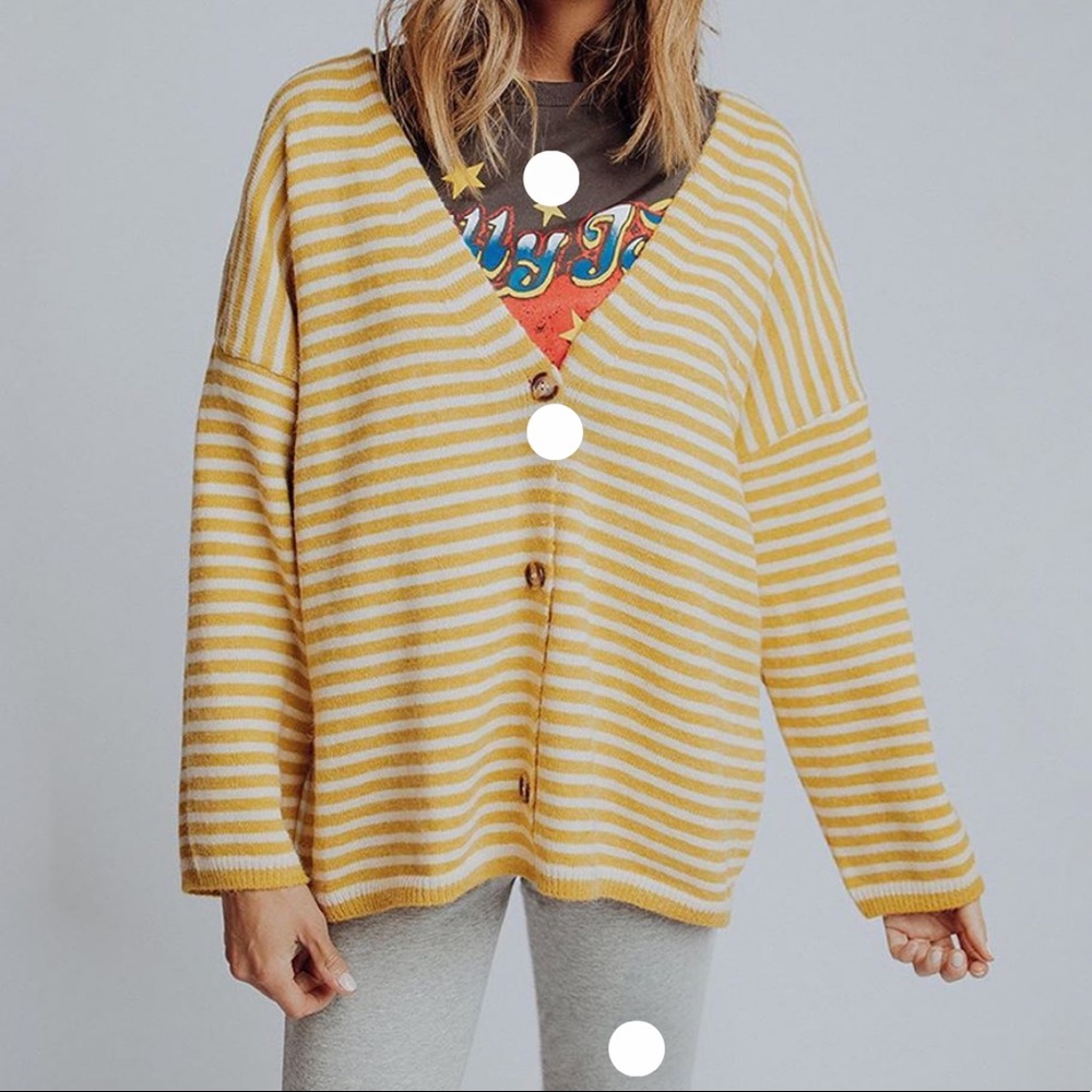 Green & White striped button up sweater